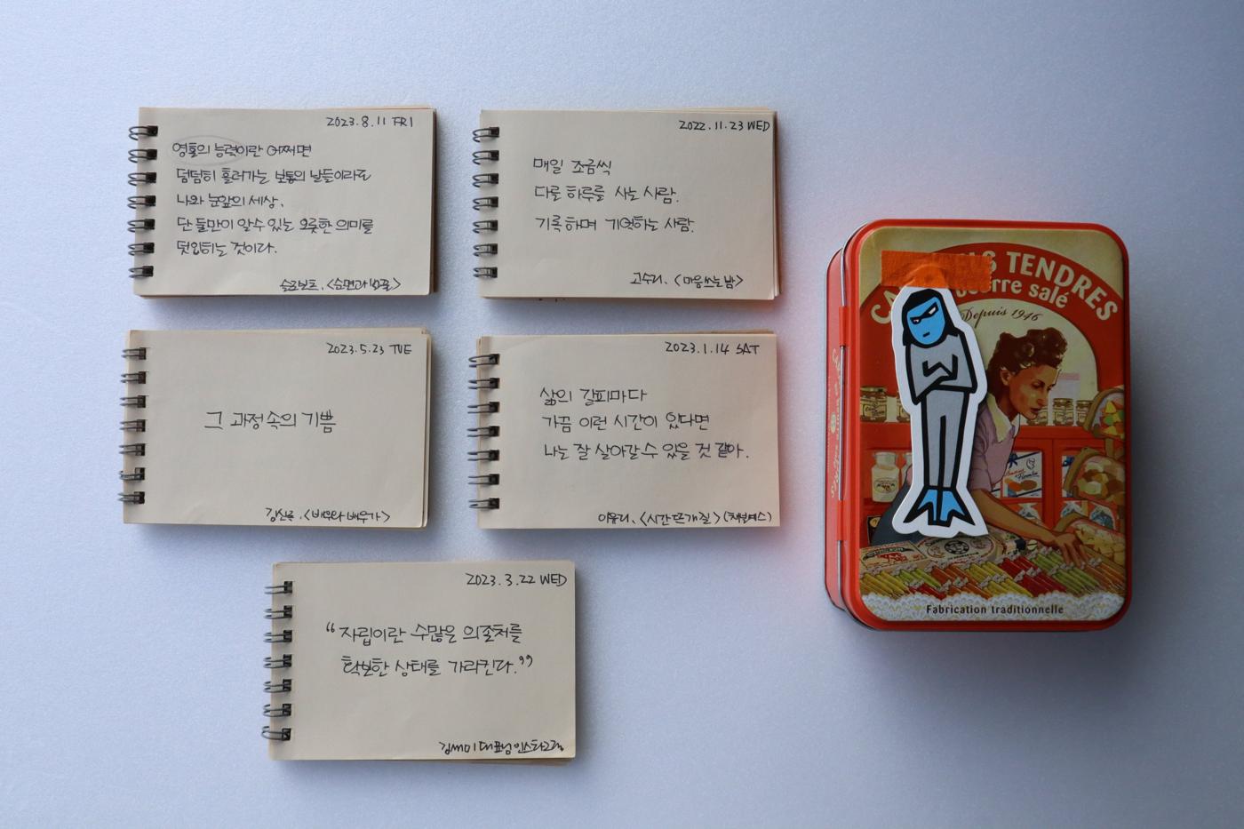 날짜별로 한 문장씩 옮겨 적은 문장메모